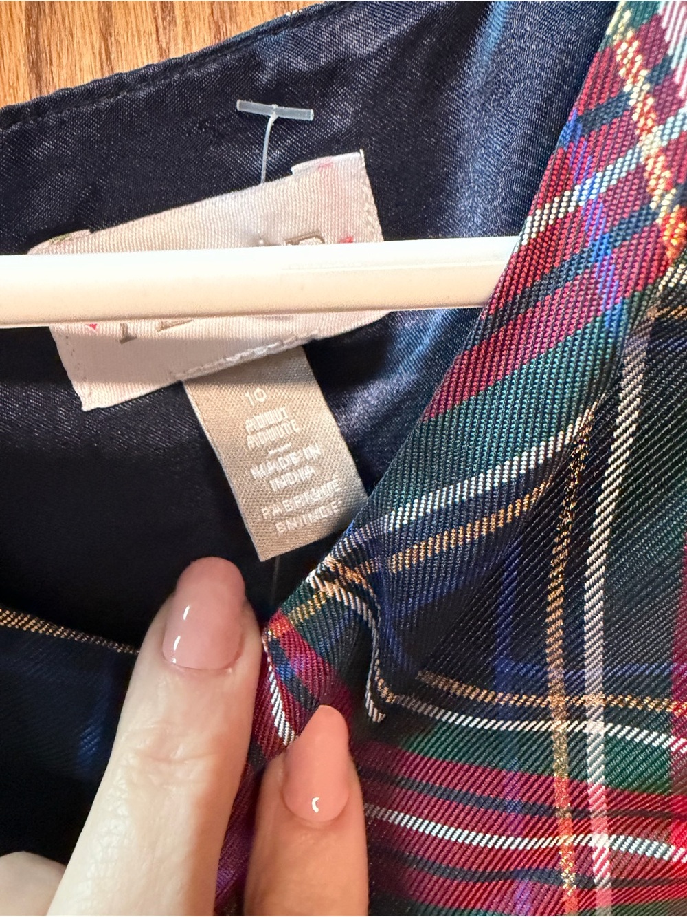 Beige Shirt Dress and Navy Plaid Pinafore Set - Picture 3 of 3